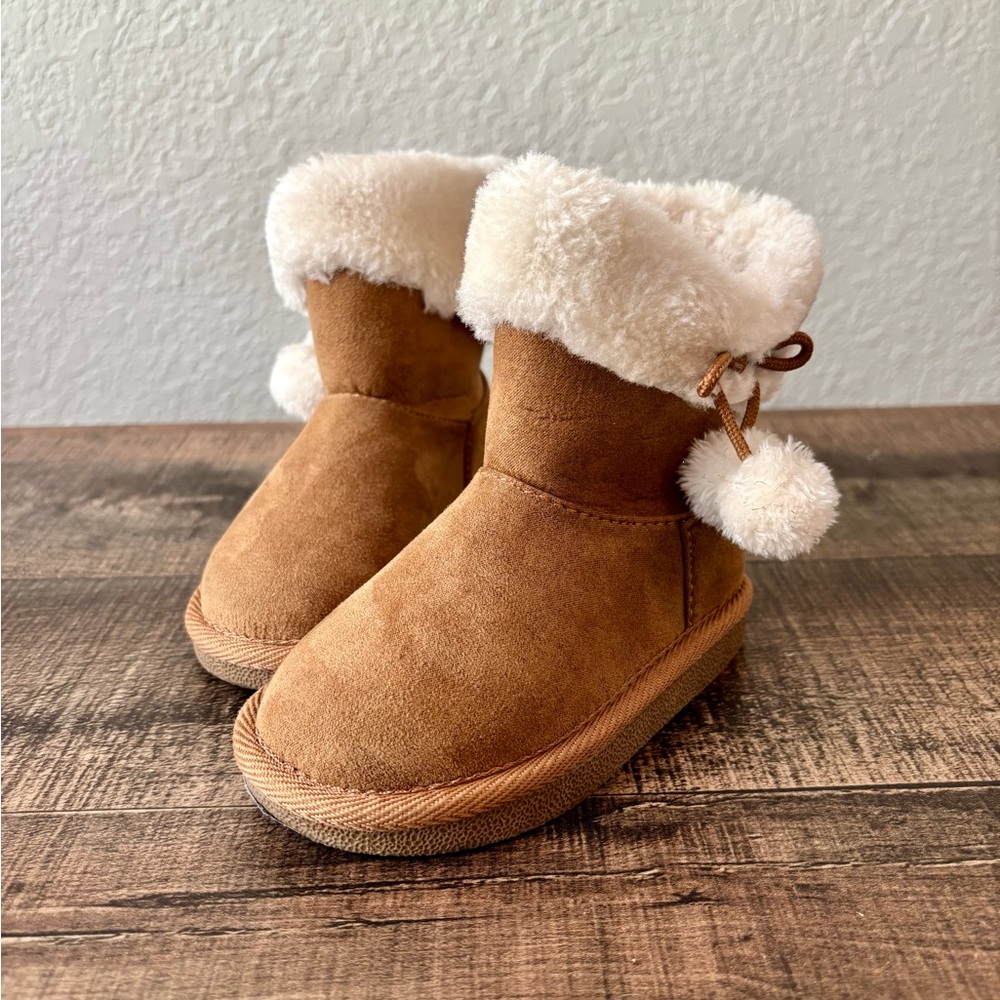 Cozy Tan Kids Boots with Faux Fur Lining